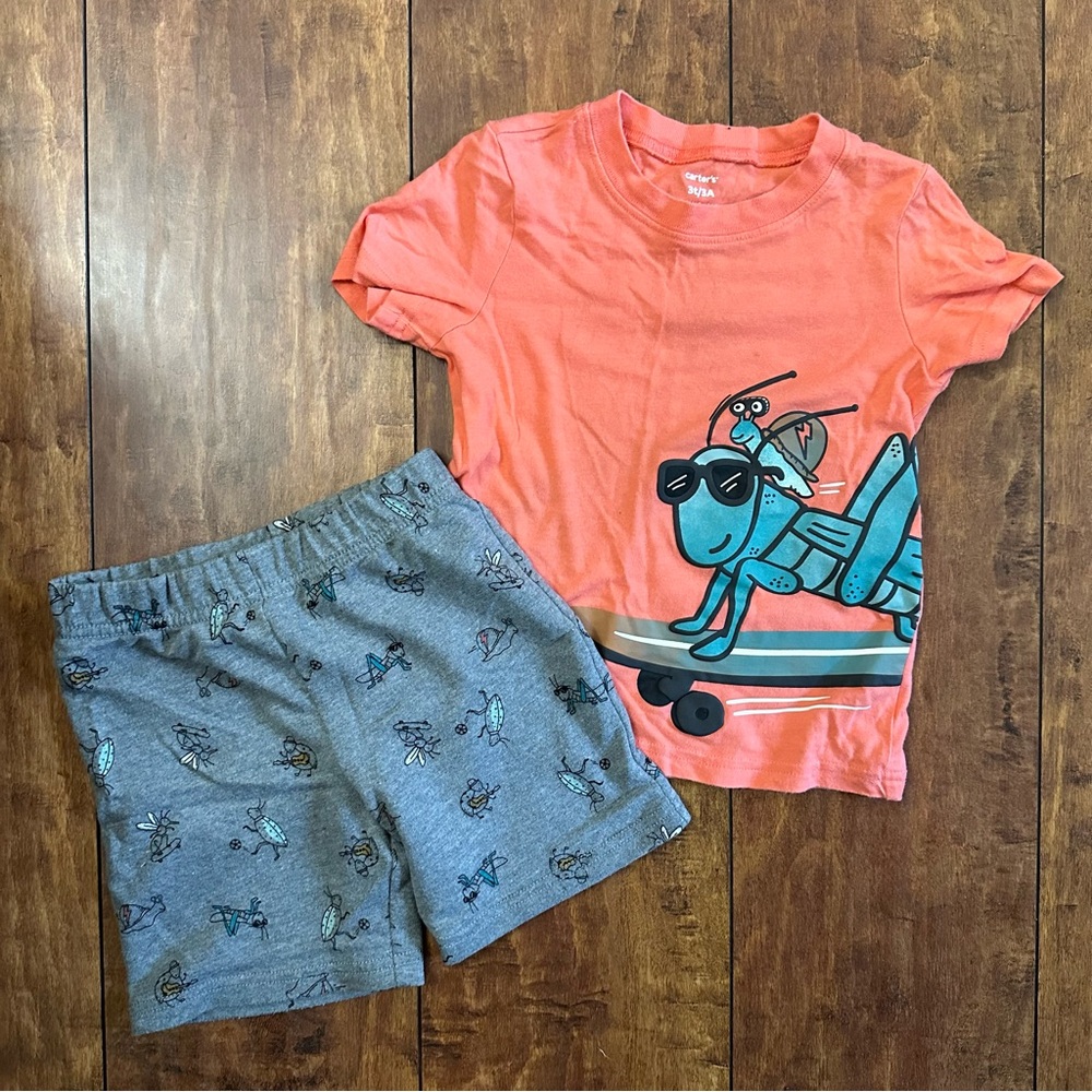 Toddlers boys Carter’s skateboarding bug graphic, Tee and Short set 3T